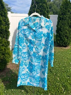 Vintage Floral Blue and White Button Dress